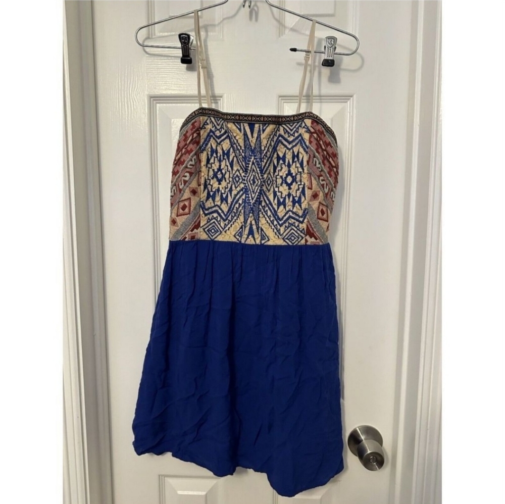 Flying Tomato Sz L Mini Sundress Embroidered Smocked Aztec Boho Festival Dress